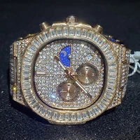 hip hop missfox fully iced out watch men baguette diamond gold steel mens watches top brand luxury waterproof quartz wristwatch