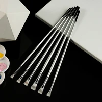6pcsset miniature fan shaped two color nylon hair silver long rod wooden poles watercolor gouache acrylic oil art supplies