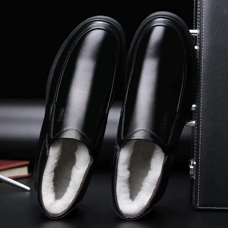 2019 мужские зимние ботинки из натуральной кожи теплые шерстяные ботильоны для