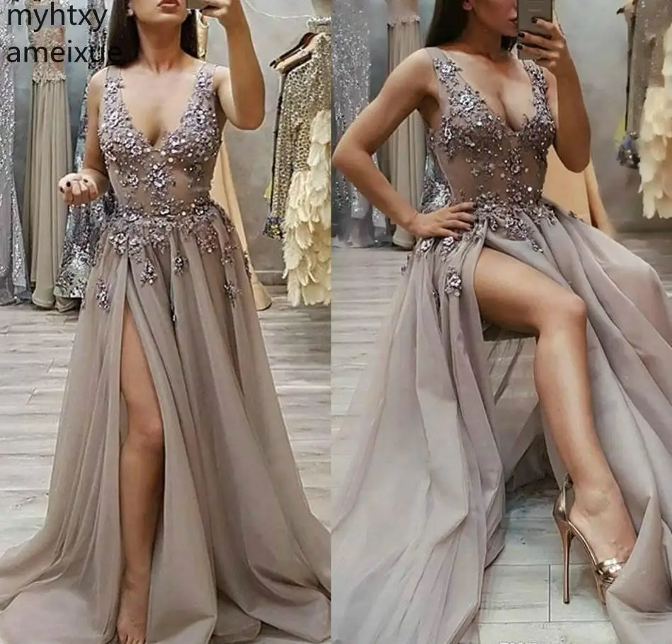 2020 темно серое платье для выпускного вечера ТРАПЕЦИЕВИДНОЕ Сексуальное Дешевое