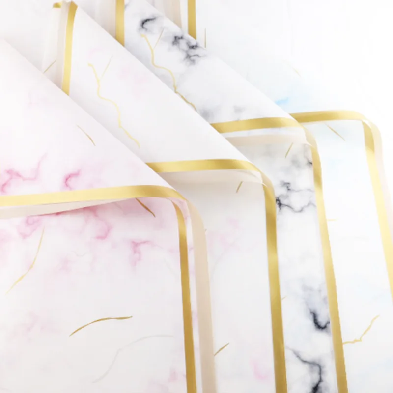 

2PCS/Pack Gold Border Marbling Gift Wrapping Paper DIY Scrapbook Craft Paper Florists Supplies Party Flower Decorative Materials