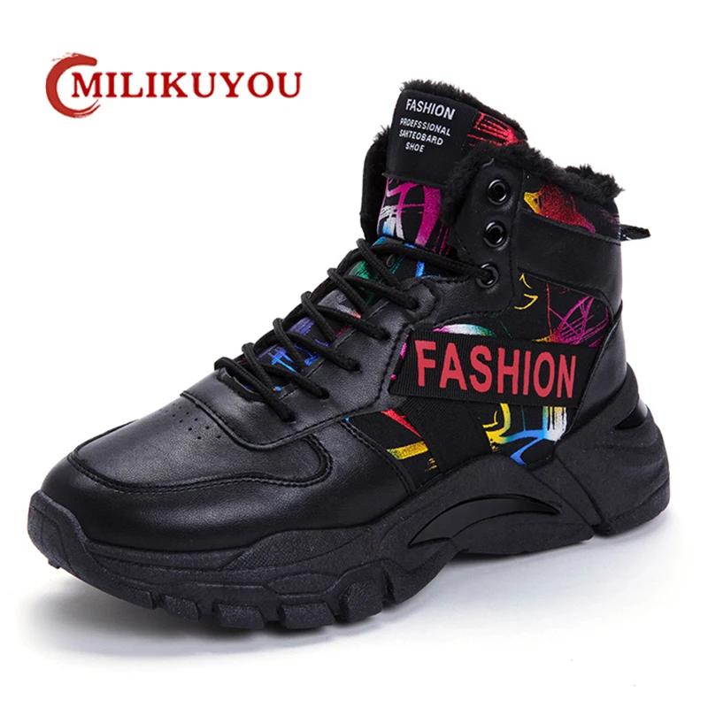 

Youth Snow Men's Winter Boots Colorful High Top Sneakers Male Warm Men Ankle Boots Brand PU Leather Sneaker Cotton Shoes 2021