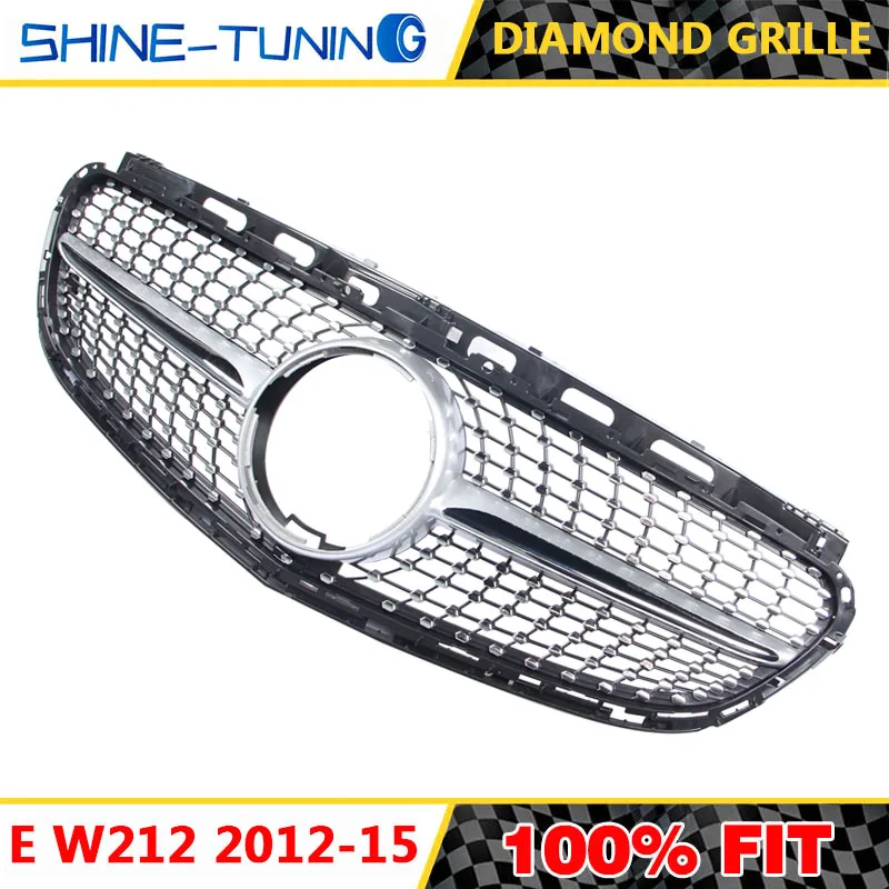 Алмазная решетка переднего бампера гриль гоночная E class w212 E200 E280 E300 E250 E350 2012 2015без