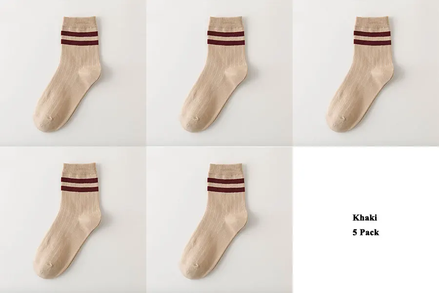 Khaki 5 Pack 5 пар/лот, хлопковые носки для мужчин, повседневные полосатые носки, мужские однотонные, серые, синие, хаки - Цвет: Khaki 5 Pack