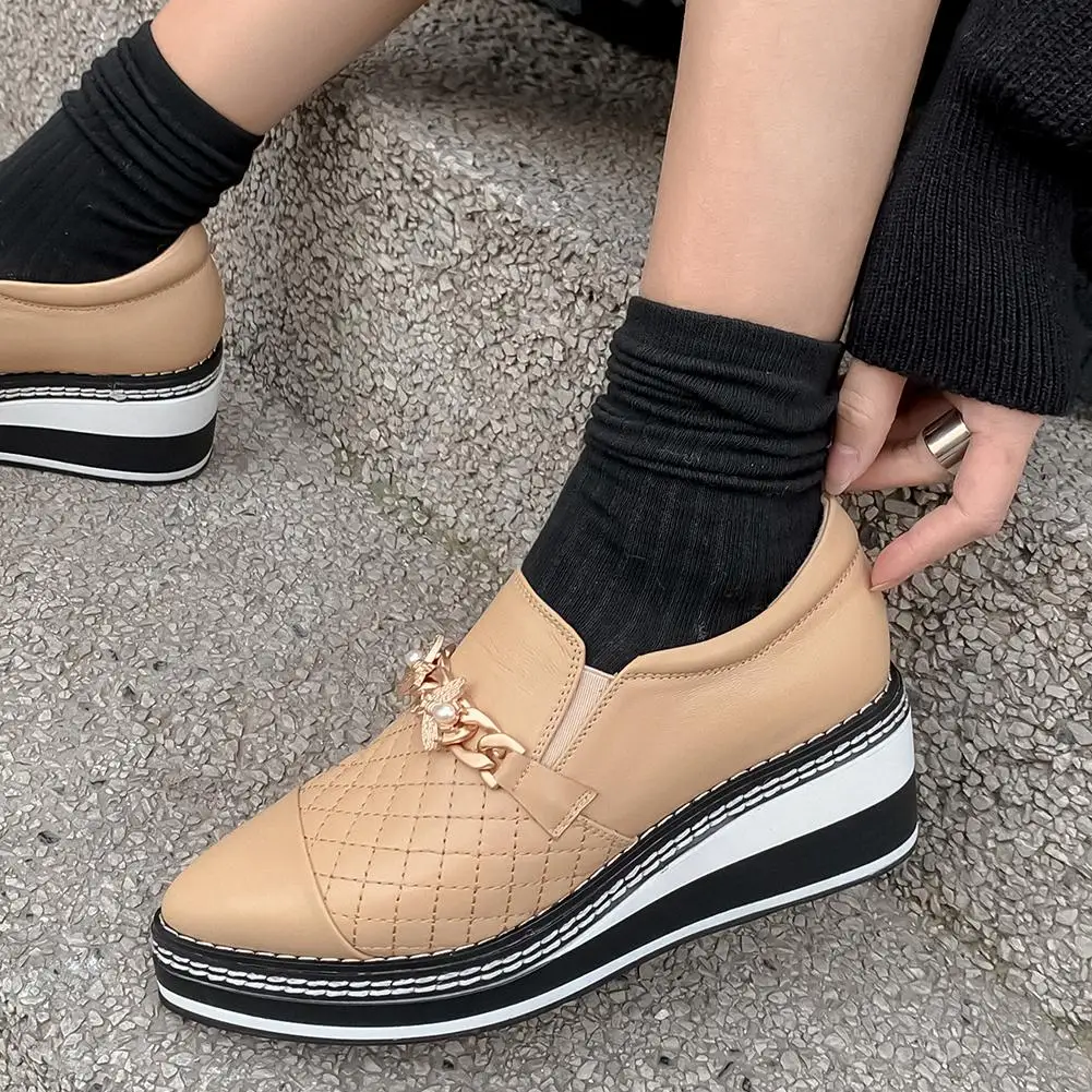 KARINLUNA Brand New Luxury Ladies Casual Flats Fashion Metal Decoration Spring Autumn Women Genuine Leather Shoes Woman | Обувь