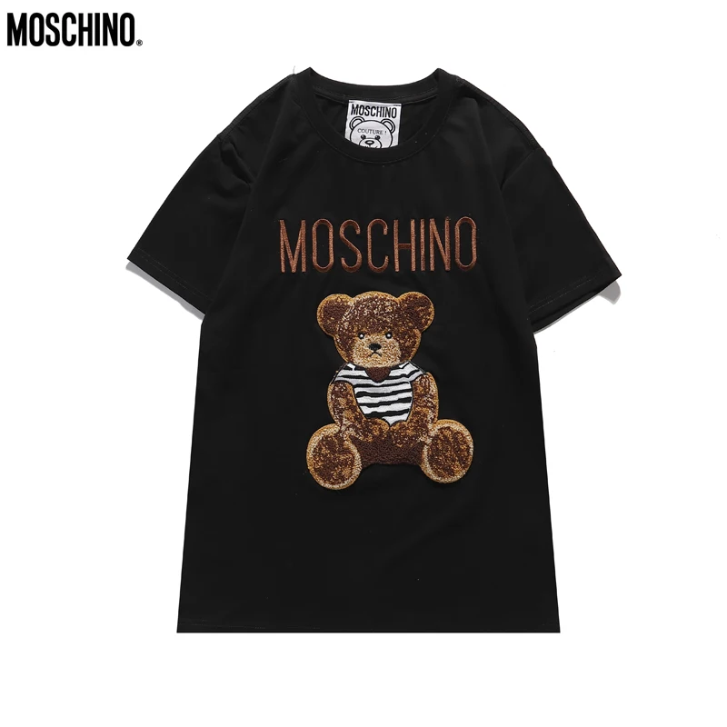 

2021 New Moschino T-Shirts Bear Embroidery Patch Logo Women Men T-Shirts Casual MOSCHINO O-Neck 100% Cotton Shirts With Brand La