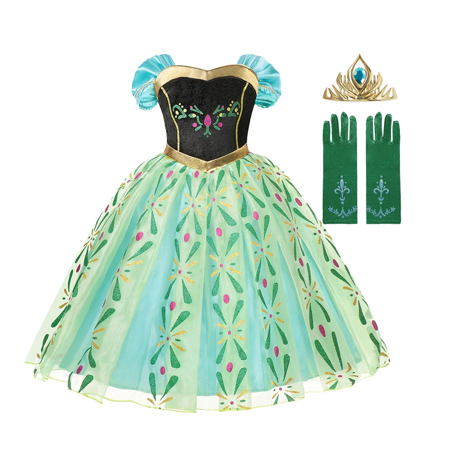 

Halloween Girls Anna Elsa Dress Kids Princess Costume with Wig Children Elza Snow Queen Christmas Carnival Party Fancy Clothes