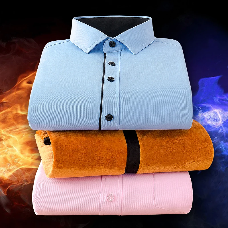 

Winter Warm Men's Shirt Plus Velvet Thick Long Sleeve Solid Color White Blue Fashion Casual Men's Work Clothes Plus Size 8XL 7XL