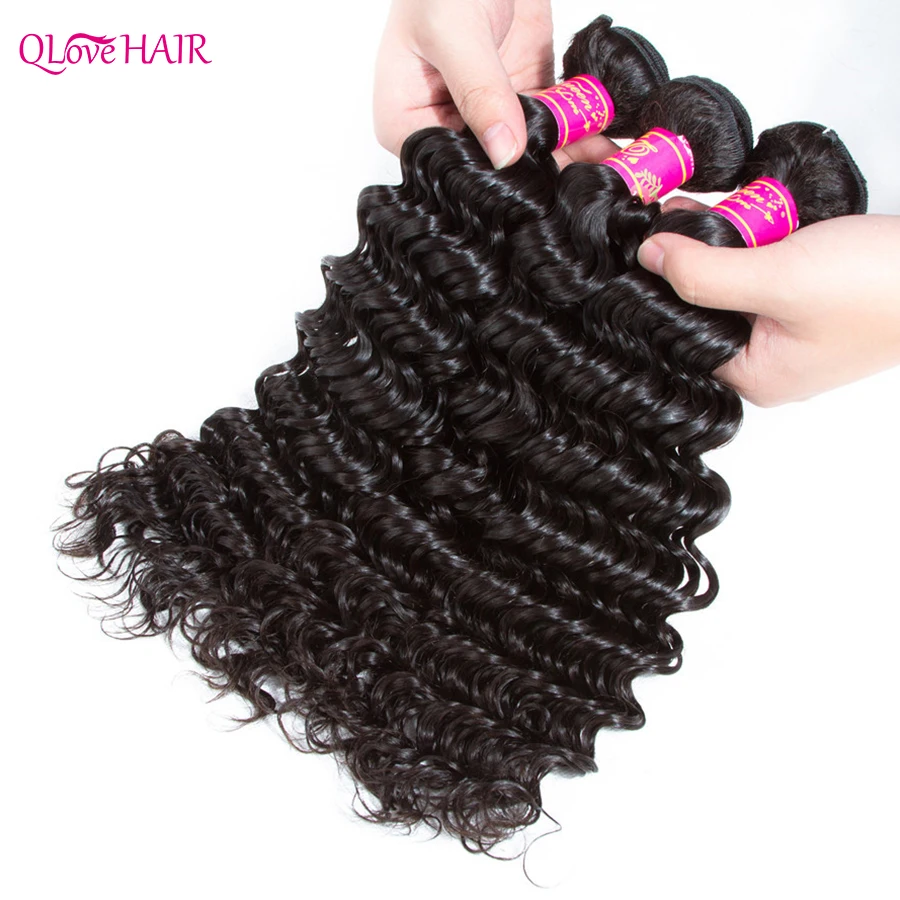 

Qlove Hair Deep Wave With Frontal Human Hair Bundles With Lace Closure Chinese Remy Hair Bundles With Closure With Baby Hair