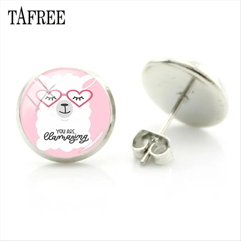 YT18 TAFREE, серьги-гвоздики из альпаки с изображением животных ламы, художественное изображение, стеклянный кабошон, очаровательные серьги для девочек и женщин, ювелирные изделия ручной работы, Gtifs YT13 - Окраска металла: YT18