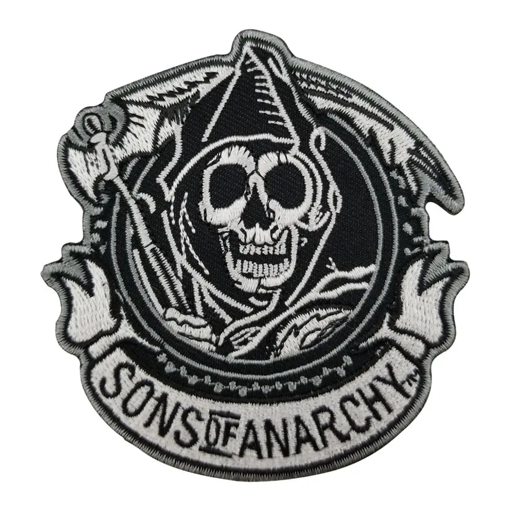 SOA белая вышитая нашивка с черепом MC аксессуары для куртки сделай сам железная