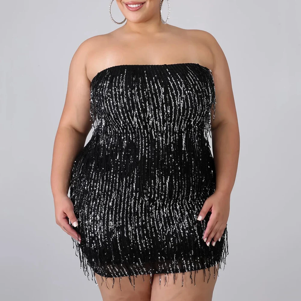Сексуальное платье 5XL для выпускного вечера женское облегающее с бахромой на