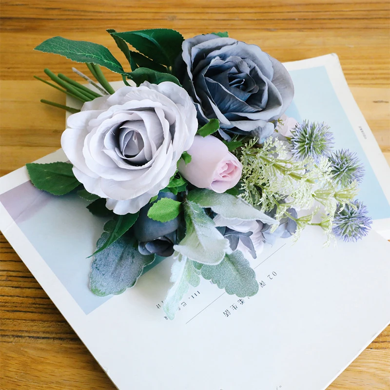 

Fashion NEW Artificial Flower Dandelion Eucalyptus Hybrid Bouquet Wedding Home Decoration Green Artificial Plant Fake Flower