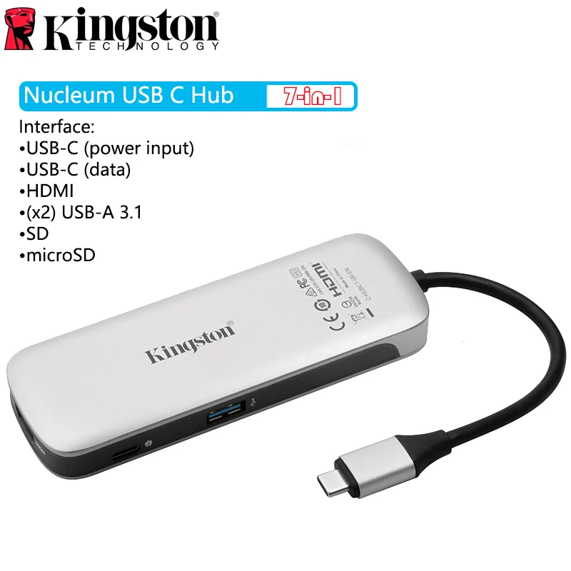 C-HUBC1-SR-EN Kingston Nucleum USB C мульти-концентратор 7 в 1 HDMI type-C адаптер USB3.1 ридер Зарядка для Iphone MacBook подключение USB и Micro/SD карты - Цвет: C-HUBC1-SR-EN