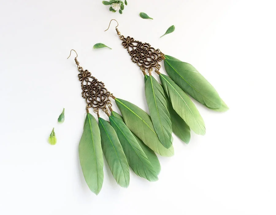 3 цвета красивый дизайн длинные серьги Богемия большой легкий перо Модные