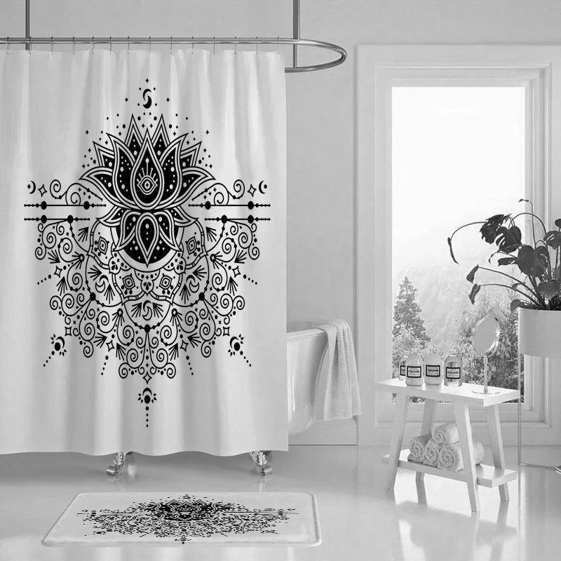 

Green plant shower curtain hand-painted colorful palm leaf coconut tree powder bathroom decoration waterproof cloth curtain