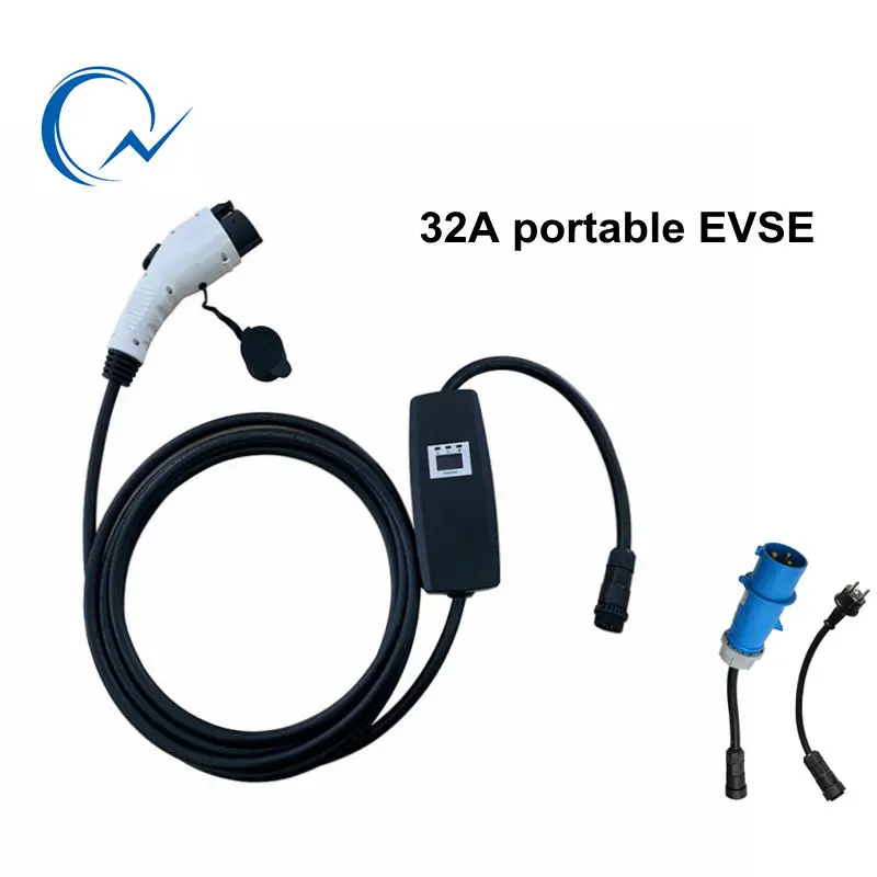 Портативное зарядное устройство EVSE 32A с адаптером J1772 type1 и синим CEE IP55 портативное