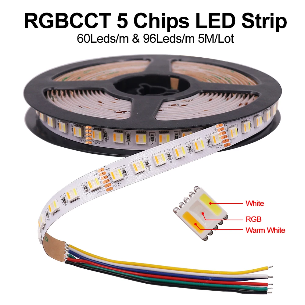 5M 5 Colors in 1 Chip LED Strip 12V 24V RGBCCT RGBW RGB 30LEDs/M 60LEDs/M 96LED/M Waterproof LED Tape Flexible Diode Tape