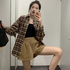 Свободные женские рубашки в клетку в стиле ретро