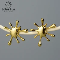 lotus fun real 925 sterling silver natural creative handmade designer fine jewelry splashing metal stud earrings for women