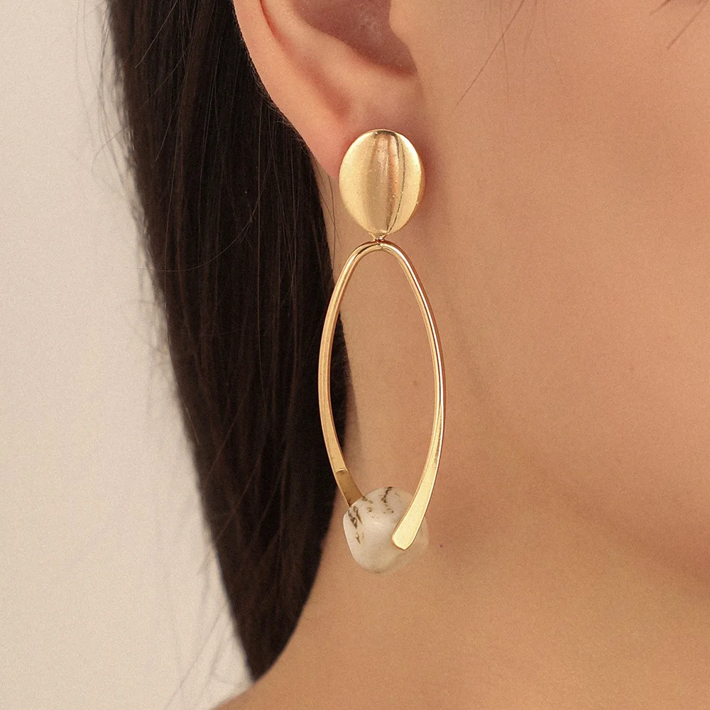 

New Resin Ball Drop 925 Silver Stud Earrings For Women Personality Contracted Geometric Alloy Dangle Earring Fashion Jewelry