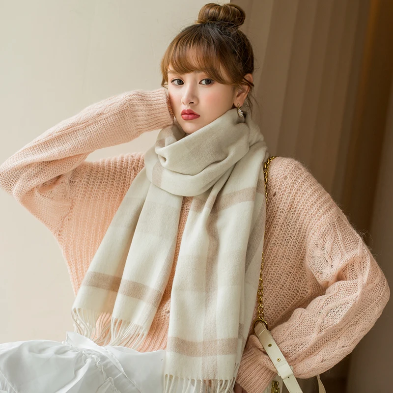 100% Wool Winter&ampAutumn Scarves for Women 2021 Classic Plaid Style Fashion Pashmina Wraps and Shawls Ladies Outdoor Warm Scarf |