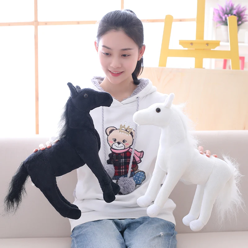 

30-50cm Simulation Horse & Zebra Plush Toy Lifelike Wild Animal Zebra White Black Horse Toy Kids Birthday Gift Home Decoration