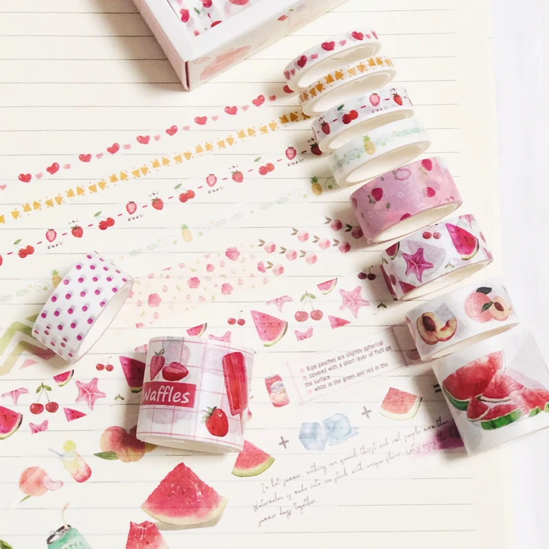 

10 Rolls /Box Sweet Fruit Strawberry Peach Washi Paper Decorative Tape Hand Account