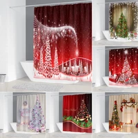 merry christmas shower curtains waterproof winter snow forest christmas tree bathtub bathroom accessory bath curtain with hooks