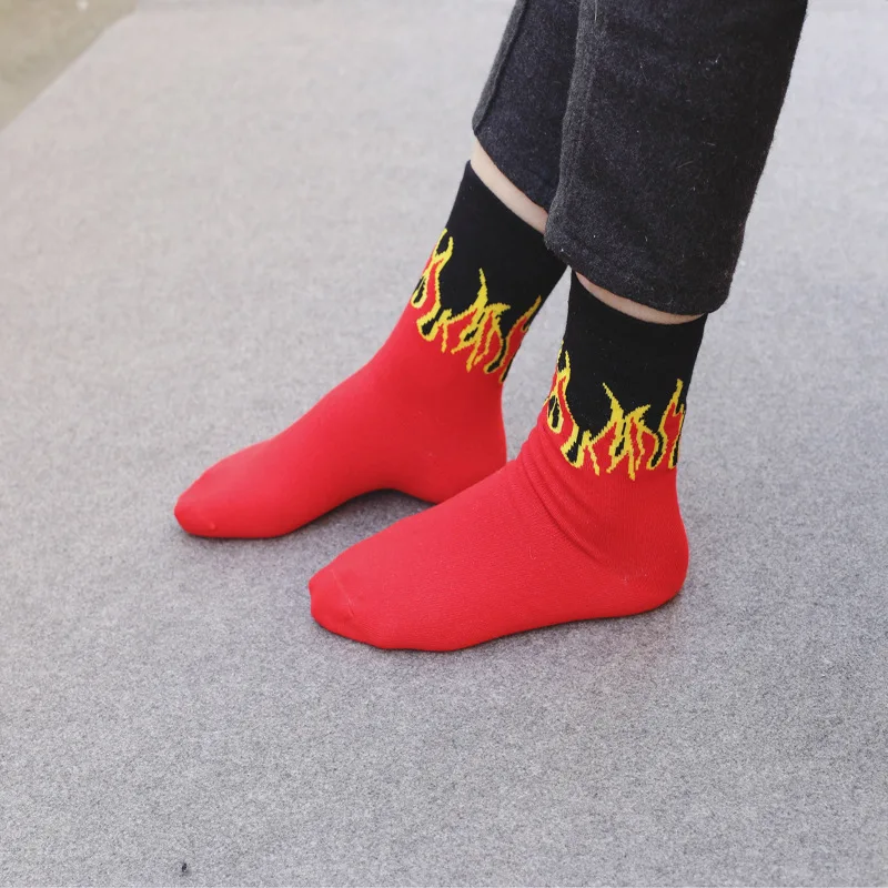 1 пара мужских носков с красным пламенем жаккардовые хлопковые носки пожарным