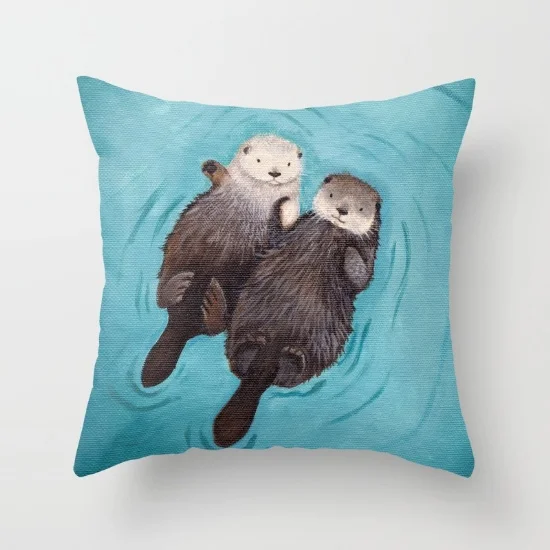 

Luxury Printing Morimo Funny scenery Romantic Otters Holding Hands Stylish Custom Zippered Square Pillow Cover Pillowcases