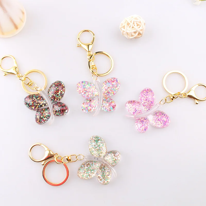 7 цветов акриловый брелок для ключей в виде бабочки красочный кольцо оптовая