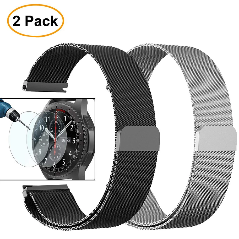 22 мм Универсальная Миланская петля для samsung gear S3 Classic/S3 Frontier/galaxy watch 46 мм регулируемый ремешок из нержавеющей стали - Цвет ремешка: black-silver