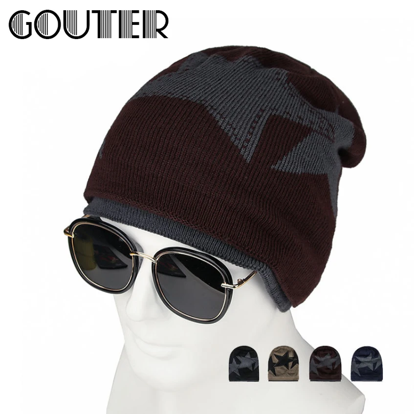 Зимняя вязаная шапка GOUTER в стиле пэчворк со звездами на флисовой подкладке для