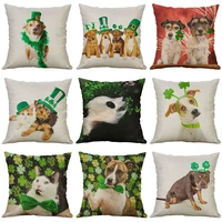 dog with green hat pillowcase decor 18 cotton linen print home sofa cushion cover