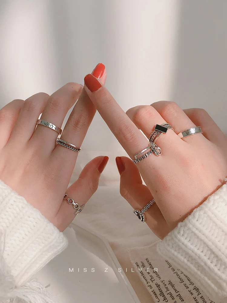 

[Miss Z] Vintage Ring Female Ins Fashion Personal Influencer Index Finger Ring Female Special-Interest Design Sterling Silver