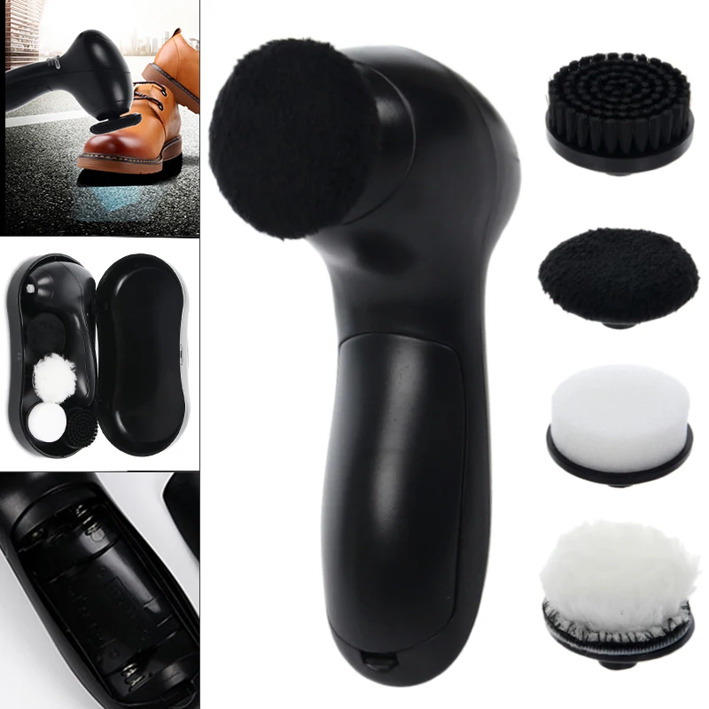 1PC Electric Shoe Brush Polisher Portable Handheld Scrubber Shoes Cleaning Brush Kit with 4 Brush Heads for Leather Bags