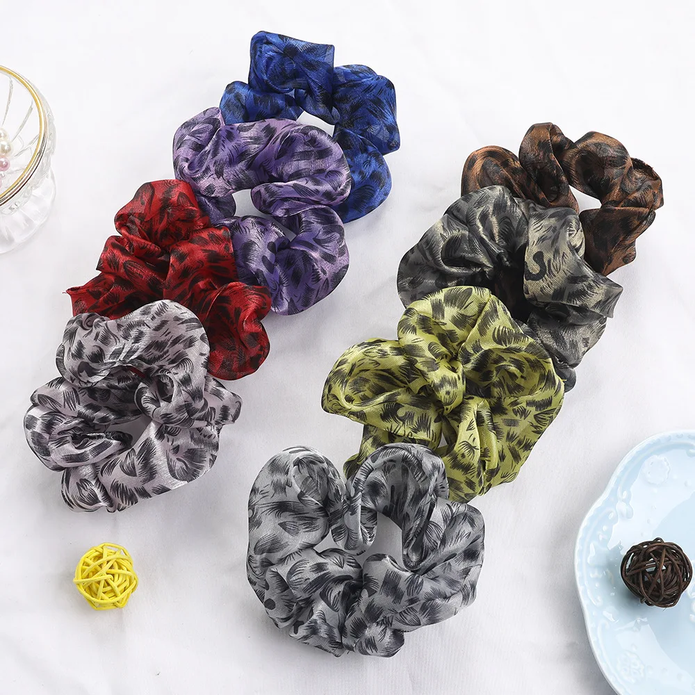 

Leopard Organza Hair Scrunchies Women Animal Print Scrunchie Elastic Hair Bands Girls Headwear Rubber Hair Ties Ponytail Holder