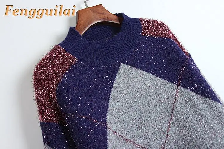 

FENGGUILAI Thick Sweater Women's O-Neck Sweater Female 2019 Spring Autumn Loose Pullover Casual Bright Silk Solid Sweaters Femal
