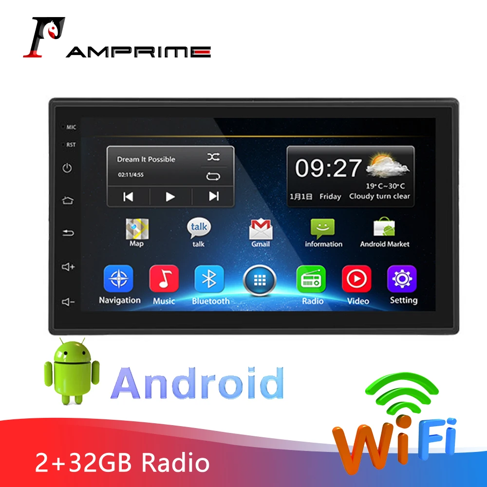 AMPrime Android 2din автомобильное радио coche 7 дюймов 2 + 32G сенсорный экран DIN Авторадио DVR