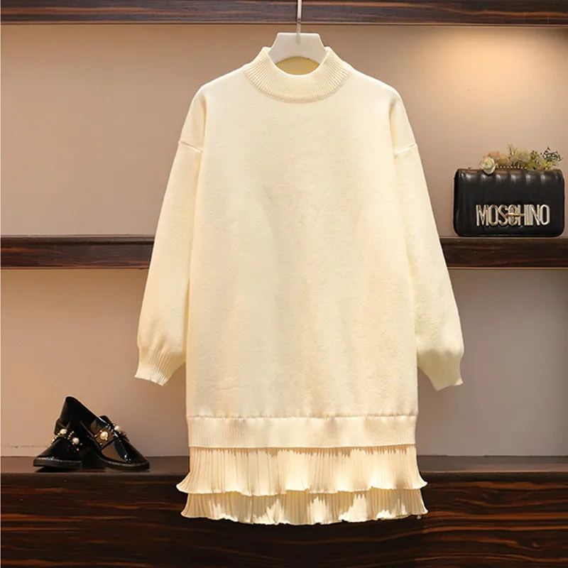 Платье большого размера осень зима однотонное длинное кружевное сшитое стильное