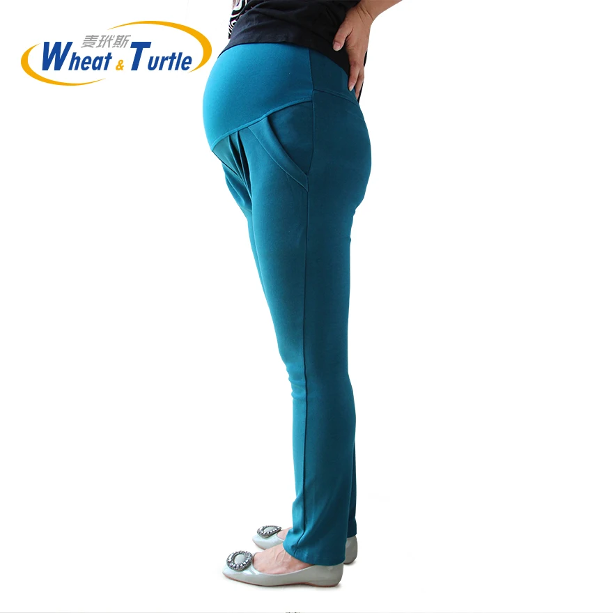2021 New Arrival Good Quality Cotton Peacock Blue Maternity Capris All Match All Season Casual Harlan Pants For Pregnant Women