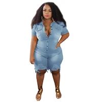 2021 new european and american large size s 5xl womens dress slim body show thin street hipster hole denim one piece shorts