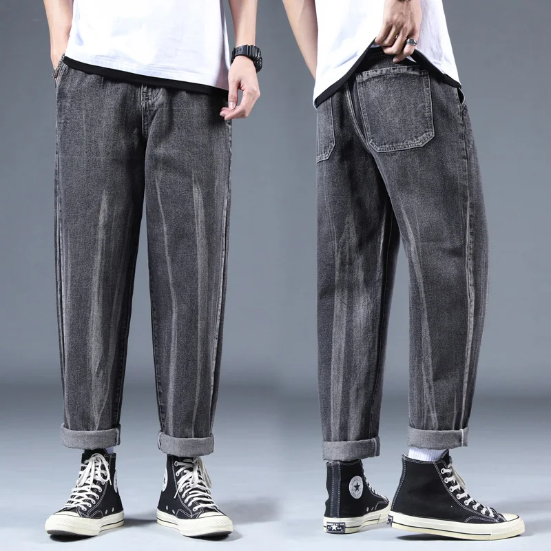

Washed Men Pants Jeans Straight Elastic Cotton Denim Harem Hip Hop Trousers Man Jeans Casual School Boys Sports Home Wears