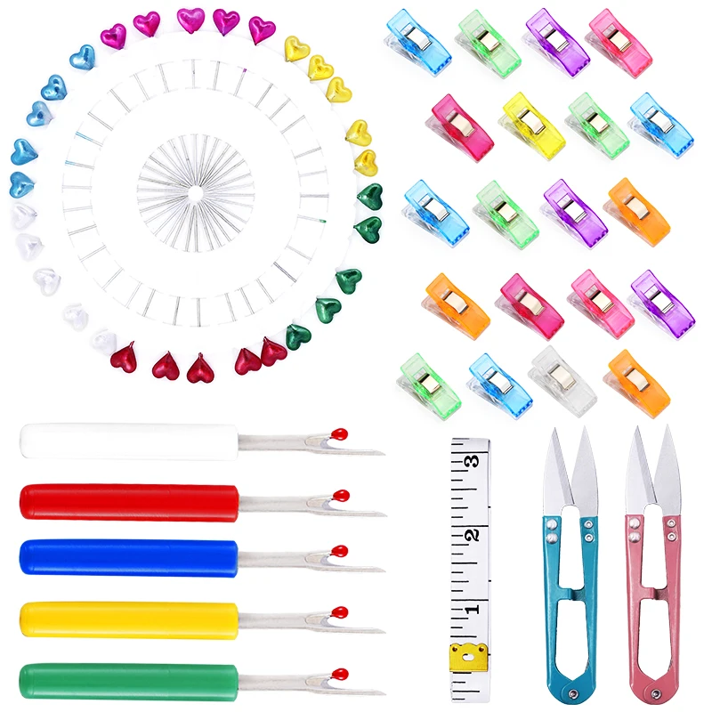 

LMDZ Sewing Kit with Sewing Clip Positioning Needle Seam Ripper Tailor Scissor Measuring Ruler for Patchwork Clothing Needlework