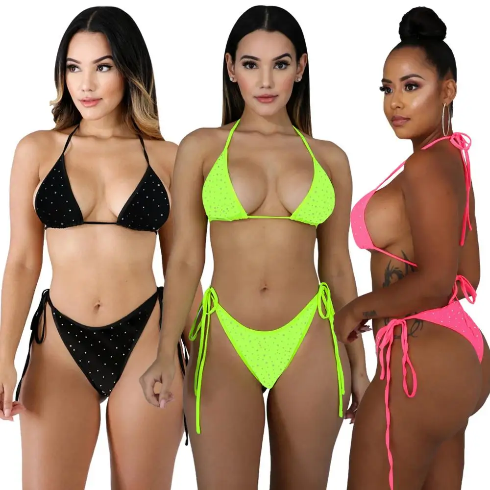 

Women Summer Solid Bikinis Set Crop Top & Panties & Clock Tops Sexy Beach Swimsuit Three Piece Set Outfits