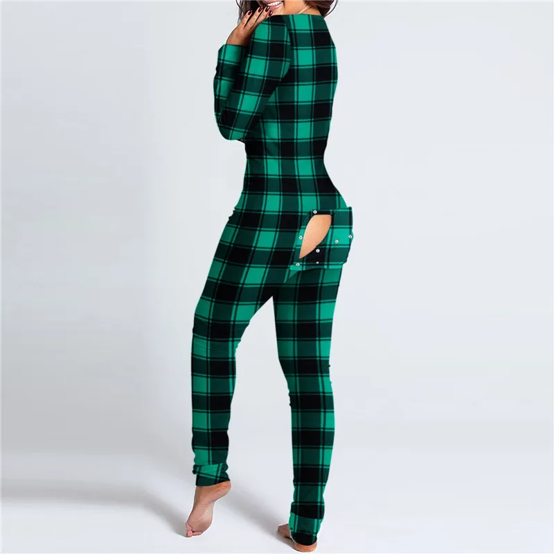

Spring Deep V-Neck Plaid Jumpsuits Casual 3D Digital Print Slim Long-Sleeved One-Piece Overalls Women Clothing Big Size Bodysuit
