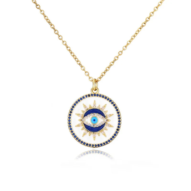 

Classic Micro Pave Copper Zircon Evil Eye Necklace Gold Color Link Chain Round Pendant Necklace Lucky Jewelry Gift for Female