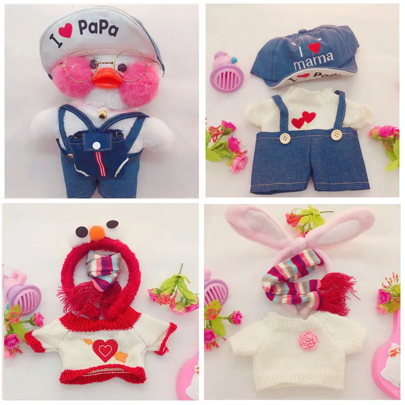 

30cm Kawaii Cartoon Lalafanfan Duck Plush Doll Costume Accessories Yellow Duck Clothes Decoration Dolls Pants Hat Glasses Bag