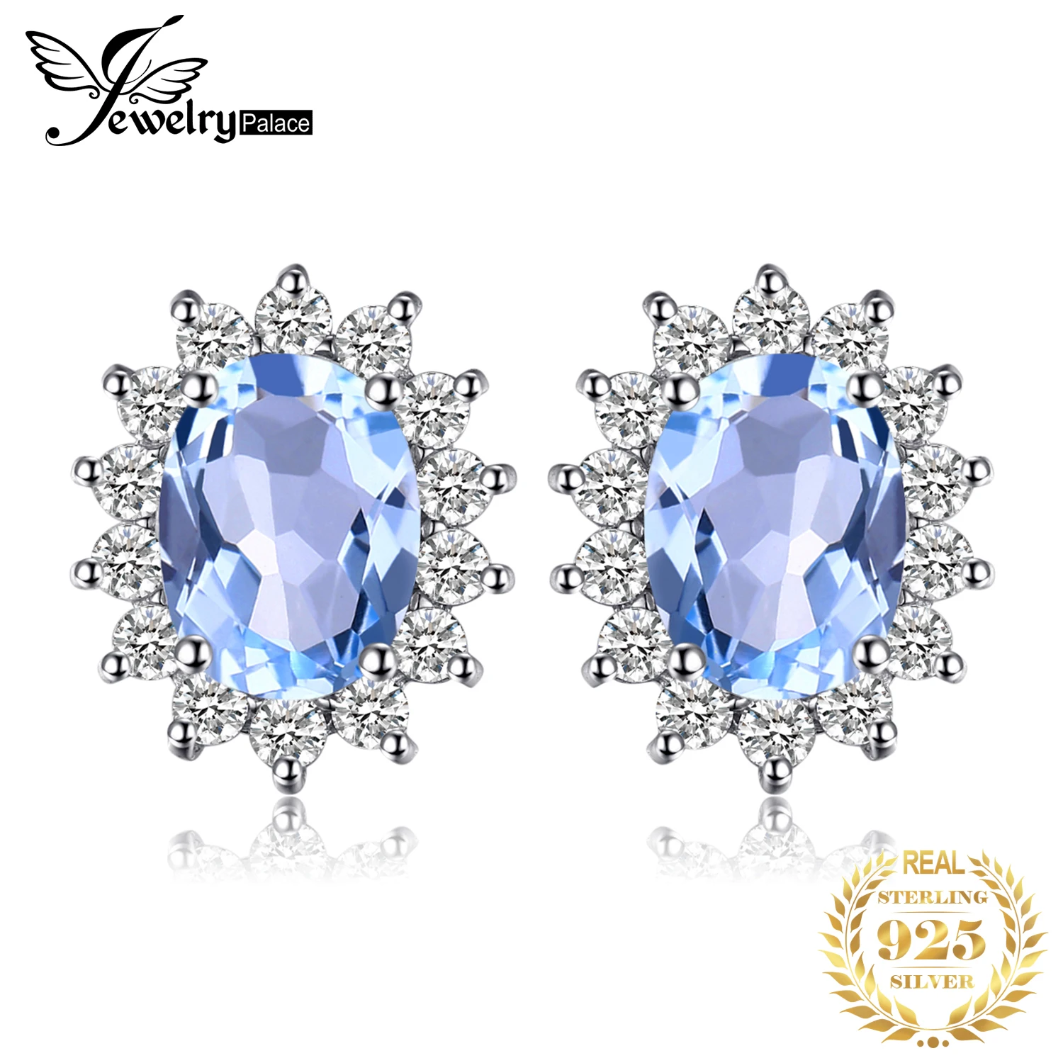 Женские серьги гвоздики с голубым топазом JewelryPalace Diana из стерлингового серебра 925